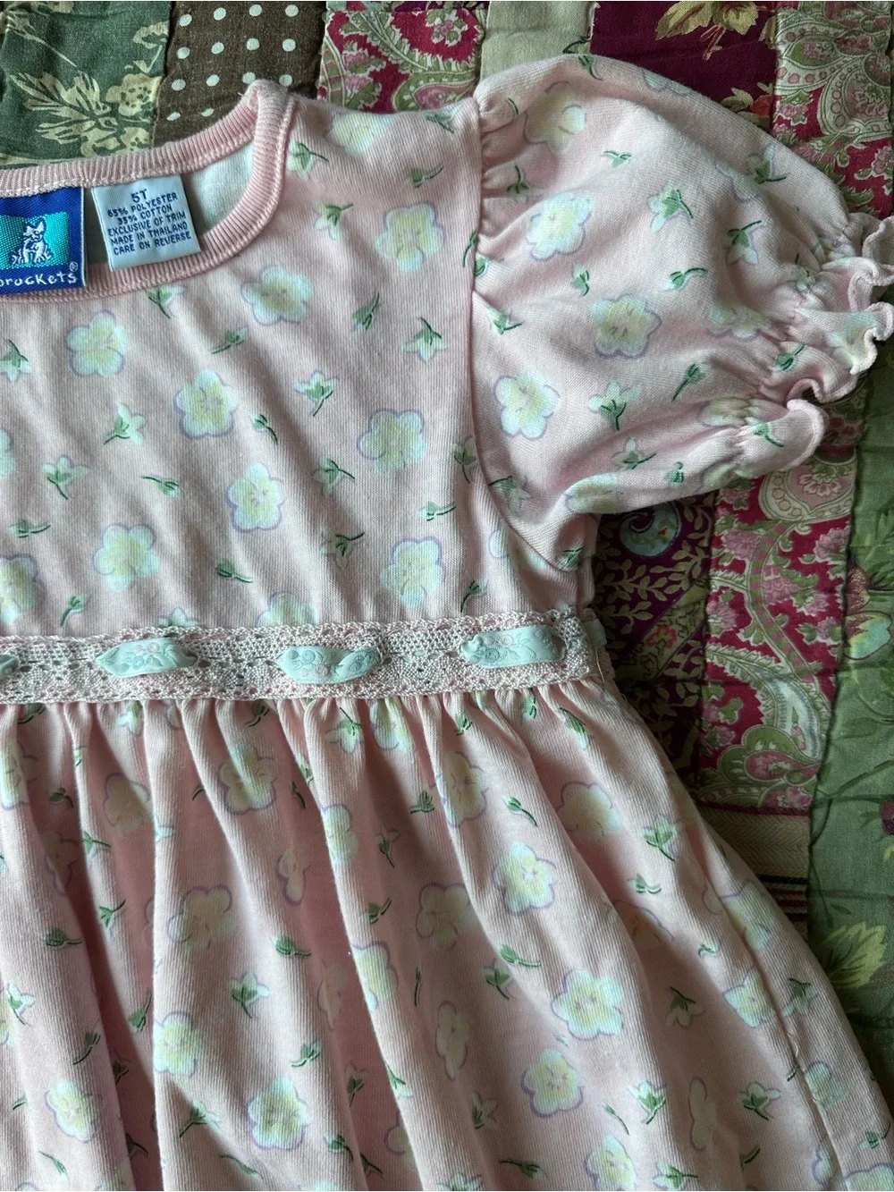 Vintage Pink Floral Short Sleeve Girls' Shirt Dress